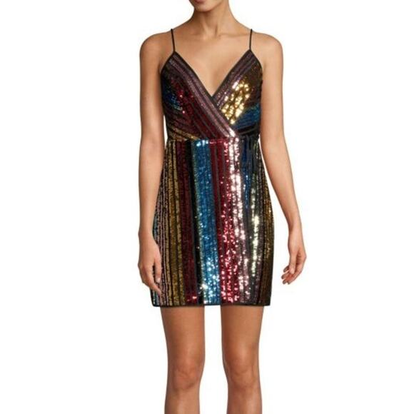 BCBGMaxAzria Wrap Dress Rainbow Sequin Concert Festival Pride Style - Size 6 - Picture 3 of 7